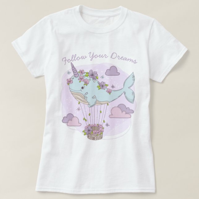 Fliegender Unicorn Whale T - Shirt (Design vorne)