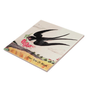 Fliegender Vogel mit Blumen Fliese