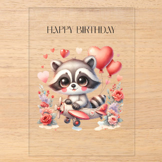 Fliegender Waschbär Geburtstag Acryleinladungen