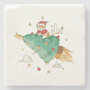 Fliegender Weihnachtsbaum Santa Katze Steinuntersetzer