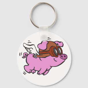 Fliegendes Cartoon-Schwein in Rosa Hintergrundfa Schlüsselanhänger