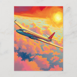 Fliegendes Flugzeug - Lebendiger malerischer Stil Postkarte
