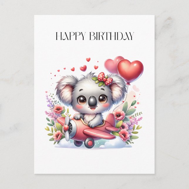 Fliegendes Koala-Geburtstag Postkarte (Vorderseite)