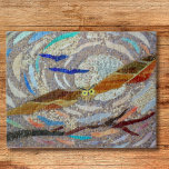 Fliegendes Owl-Mosaik<br><div class="desc">Dieses dekorative Puzzle mit Puzzle ist ein Ausdruck einer Eule,  die mit dem Mond dahinter fliegt. Ich habe das ursprüngliche Mosaik-Design mit Fragmenten aus Glas,  Spiegel und winzigen Perlen in lebhaften Farben gemacht. Ich hoffe,  dass Ihnen dieses Rätsel gefällt! Original Mosaic Design © Michele Davies</div>