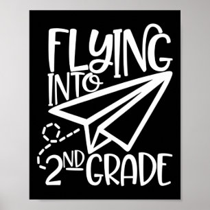 Fliegendes Papierflugzeug in die zweite 2. Klasse Poster