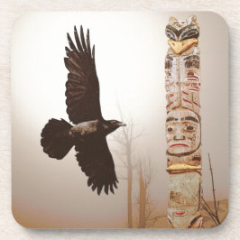 Fliegendes Raven & Totem Pole Fantasy Art Getränkeuntersetzer