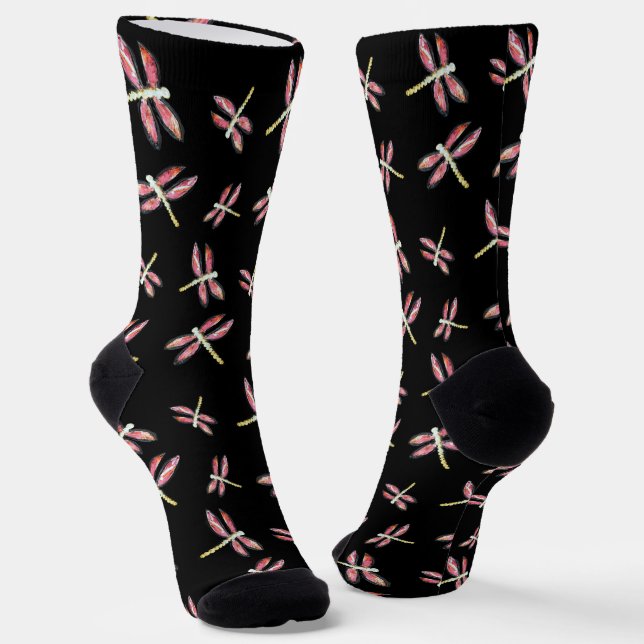 Fliegendes Rosa Libellenmuster Socken (Gewinkelt)