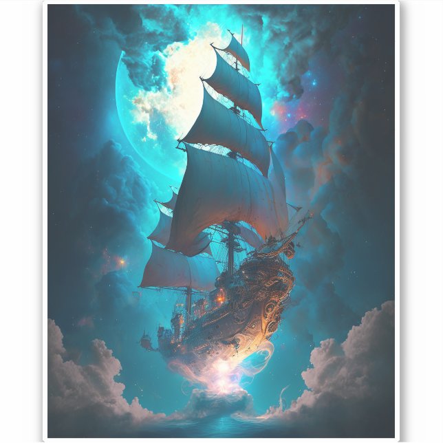 Fliegendes Schiff Fantasy Art Aufkleber (Vorderseite)