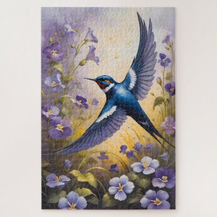 Fliegendes Schluckfeld bei violetten Blume