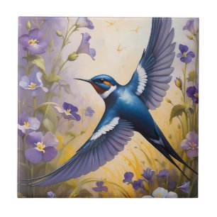 Fliegendes Schluckfeld bei violetten Blume Fliese