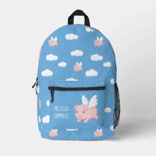 Fliegendes Schwein auf Blau mit individuellem Name Bedruckter Rucksack