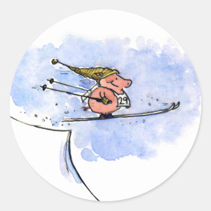 Fliegendes Schwein - Cooler Skispringer Schwein At Runder Aufkleber