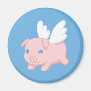 Fliegendes Schwein - Ferkel mit Flügeln auf Blau Magnet