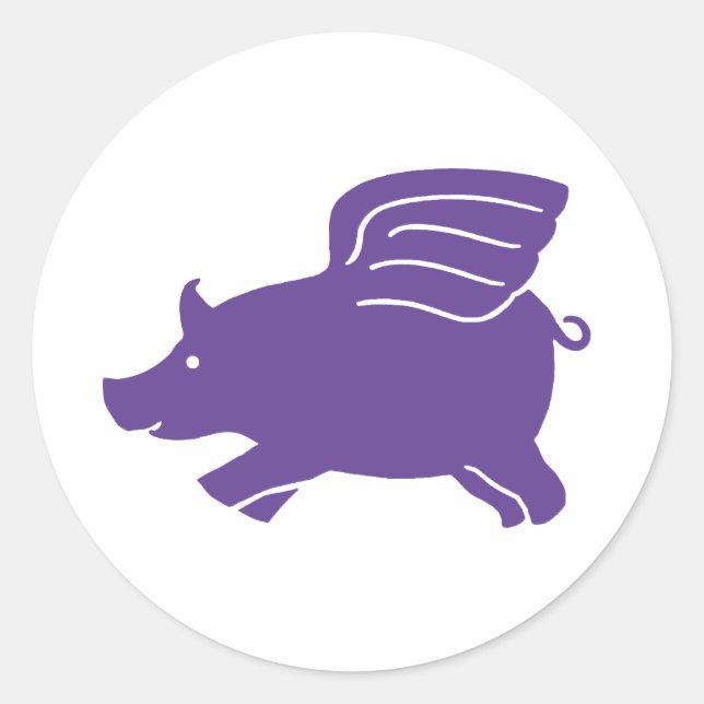Fliegendes Schwein - Lila Runder Aufkleber (Vorderseite)