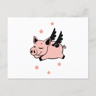 Fliegendes Schwein mit Angel Flügelschweinen Einladungspostkarte