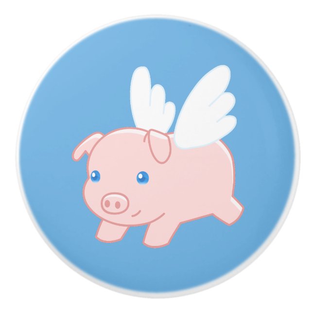 Fliegendes Schwein - Niedliches Schwein mit Flügel Keramikknauf (Vorderseite)
