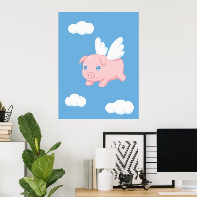 Fliegendes Schwein - Niedliches Schwein mit Flügel Poster (Heimbüro)