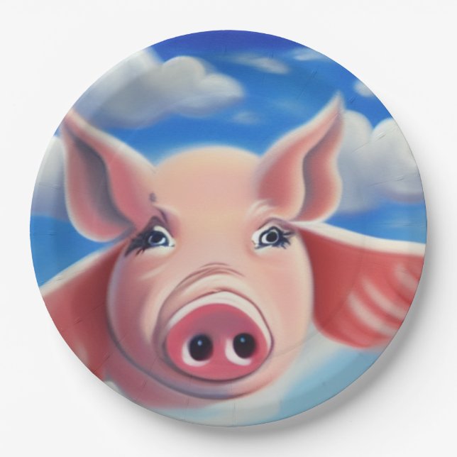 Fliegendes Schwein Pappteller (Vorderseite)