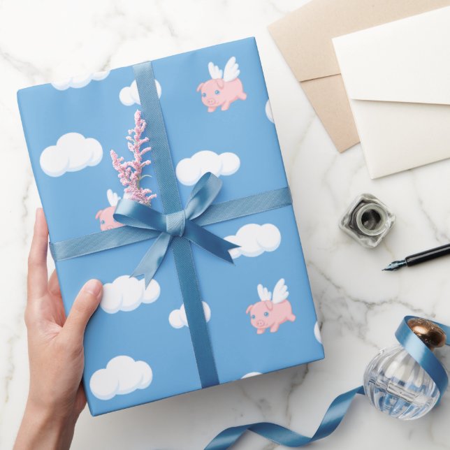 Fliegendes Schwein Süßes Ferkel mit Flügelmuster Geschenkpapier (Schenken)