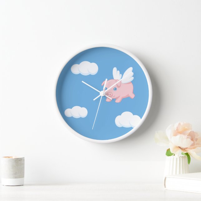 Fliegendes Schwein - Süßes Ferkel mit Flügeln Uhr (Zuhause)