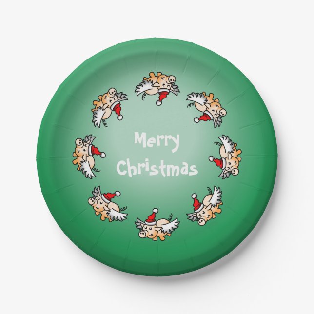 Fliegendes Schwein Weihnachten Pappteller (Vorderseite)