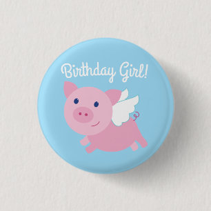 Fliegendes Schweine Niedlich 1. Geburtstag-Button- Button
