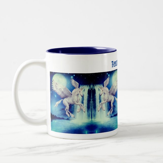 Fliegendes Unicorn Wasserfall Fantasy Personalisie Zweifarbige Tasse (Links)