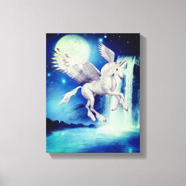 Fliegendes Unicorn Waterfall Fantastische Bergwelt Leinwanddruck (Vorderseite)