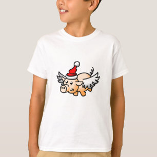 Fliegendes Weihnachtsschwein-Jungen-T-Shirt T-Shirt