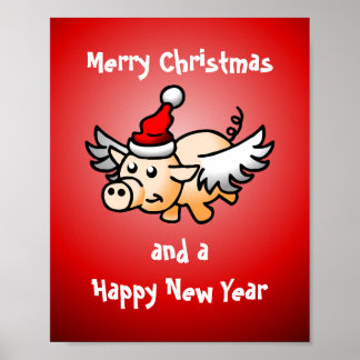 Fliegendes Weihnachtsschwein Poster
