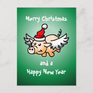 Fliegendes Weihnachtsschwein Postkarte