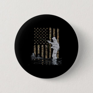 Fliegenfischen Angler Amerikanische Flagge Tarnung Button