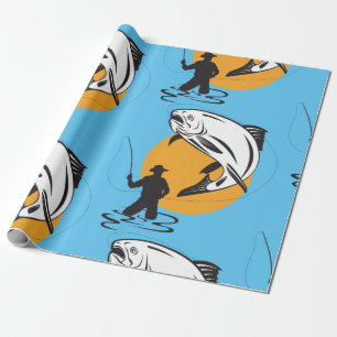 Fliegenfischen Forelle Sonnenuntergang Silhouette Geschenkpapier