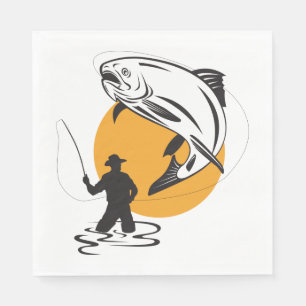 Fliegenfischen Forelle Sonnenuntergang Silhouette Serviette