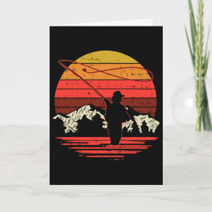 Fliegenfischen Sonnenuntergang Retro Forelle Angel Karte