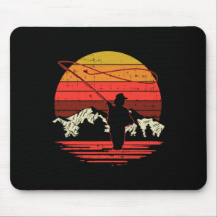 Fliegenfischen Sonnenuntergang Retro Forelle Angel Mousepad
