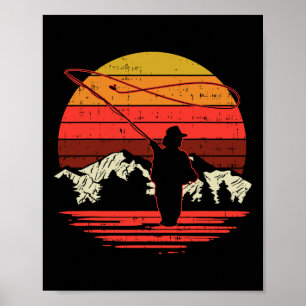 Fliegenfischen Sonnenuntergang Retro Forellenangel Poster