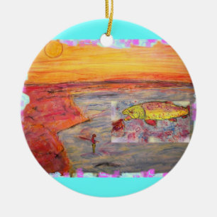 Fliegenfischen-Sonnenuntergangkunst Keramikornament