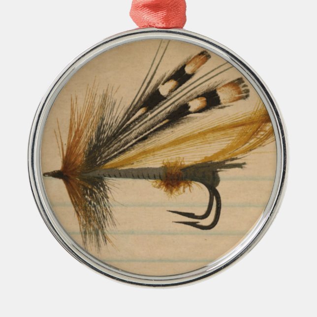 Fliegenfischen von Silber auf Linde Papier Ornament Aus Metall (Vorne)