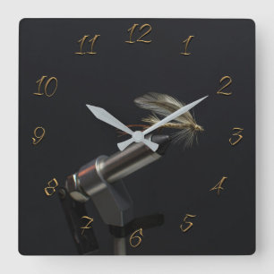 Fliegenfischenspeicher Quadratische Wanduhr
