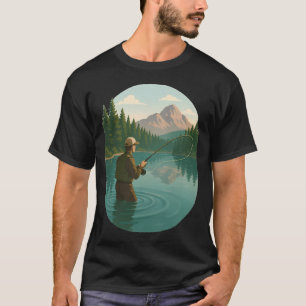 Fliegenfischer beim Auswerfen im Teal-See mit geza T-Shirt