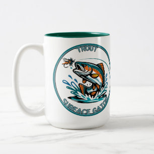 Fliegenfischer-Illustrationslogo Forelle Oberfläch Zweifarbige Tasse