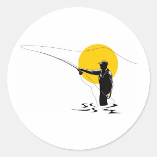 Fliegenfischer mit Angelköder Runder Aufkleber