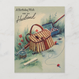 Fliegenfischerei   Husband Geburtstag Vintag Postkarte