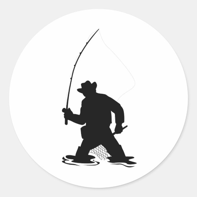 Fliegenfischerei Silhouette Runder Aufkleber (Vorderseite)