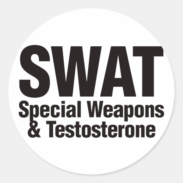FLIEGENKLATSCHE, spezielle Waffen und Testosteron Runder Aufkleber (Vorderseite)