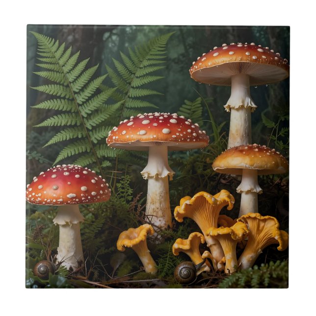 Fliegenpilze Wald Botanisch Fliese (Vorderseite)