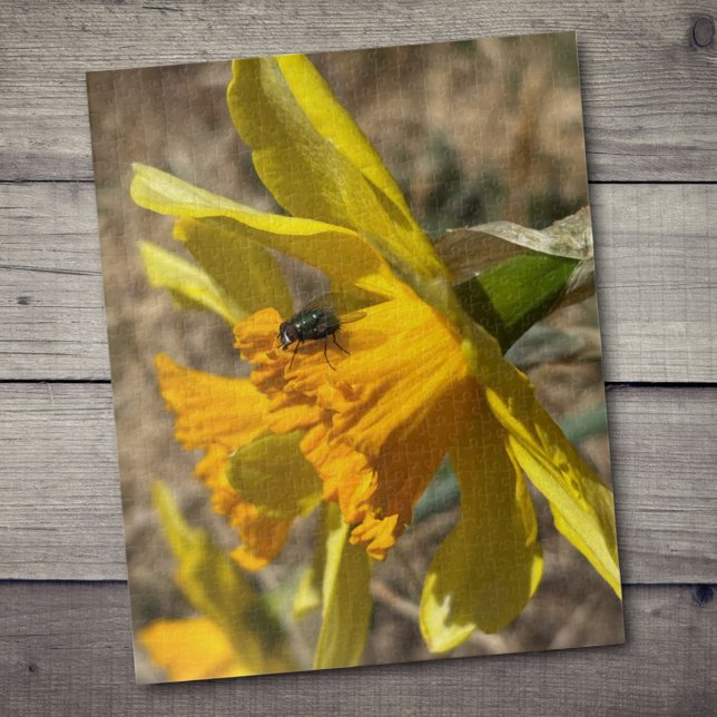 Fliegenruhen auf Nah-oben-Dickdarmfotos (floral and fly 16" x 20" jigsaw puzzle)