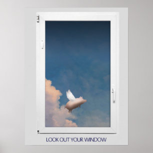 Fliegenschwein durch Fensterplakat Poster