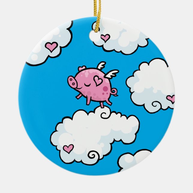 Fliegenschwein tanzt auf Wolken Keramikornament (Vorne)